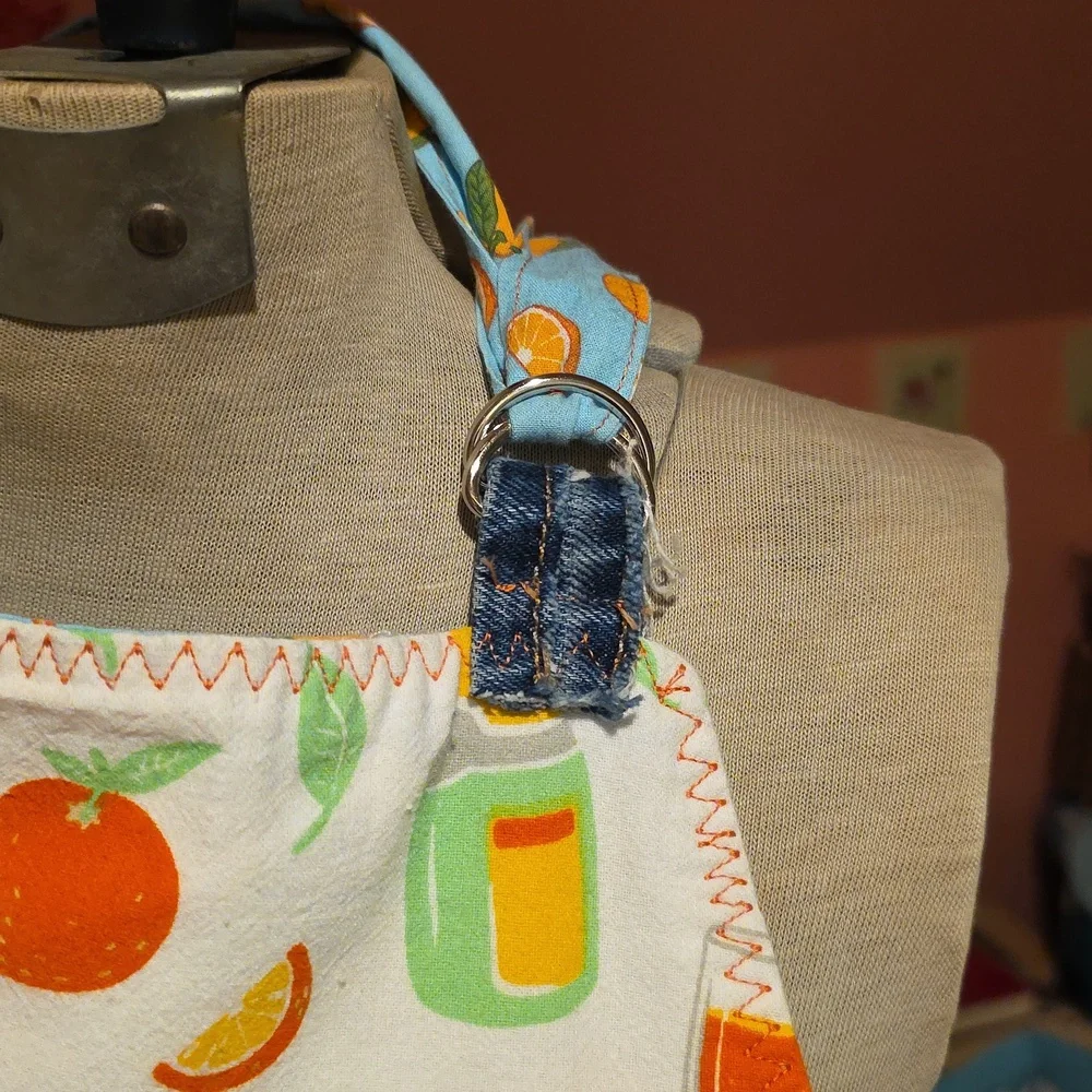 Upcycled Apron Juice Cleans Oranges & Champagne Mimosa  Blue Denim Jeans
